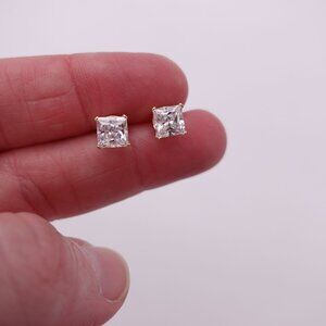 JCM JTV Women's 14KT Gold Princess Cut Stud Earrings Fashion Jewelry